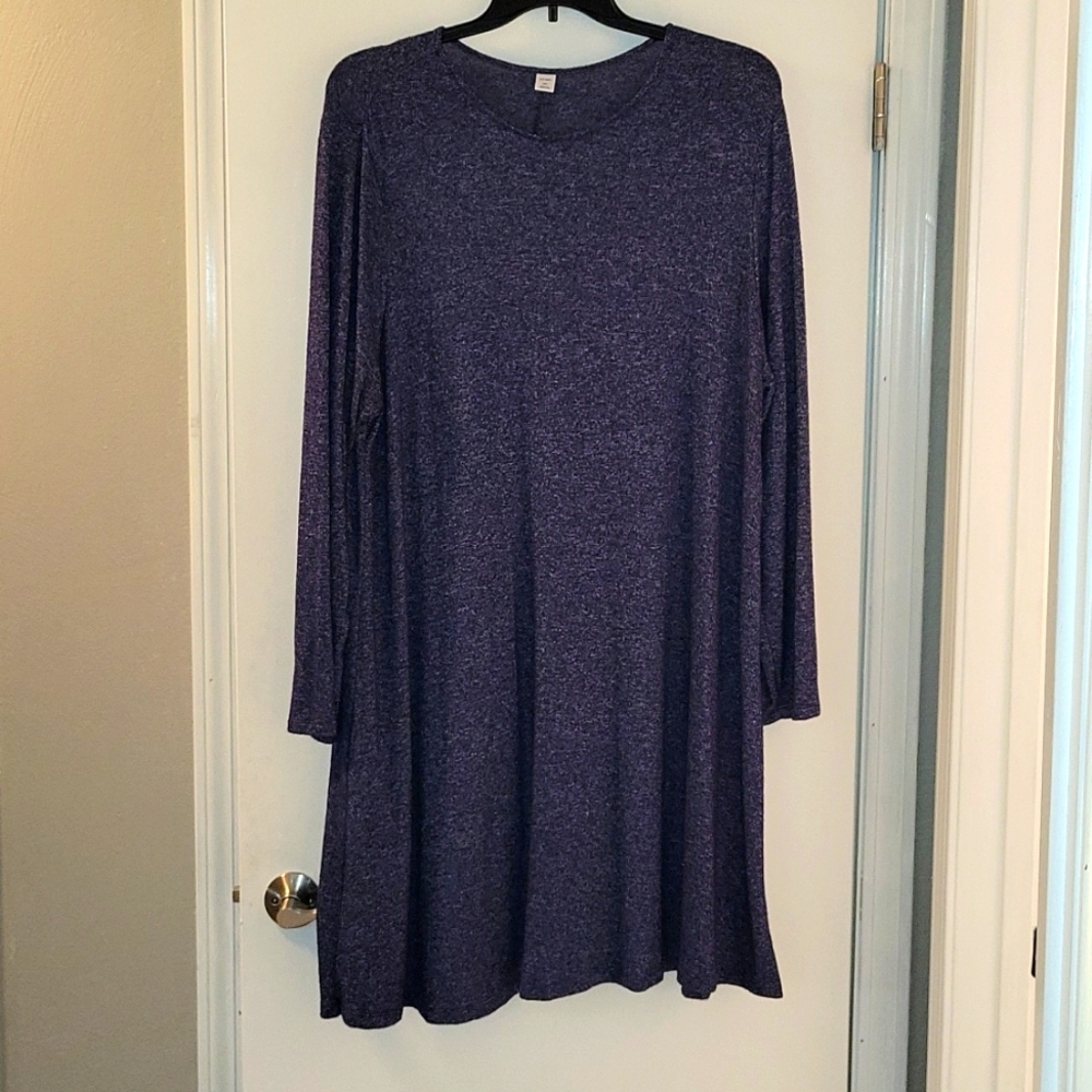 Old Navy Long Sleeve Knit Swing Dress, XXL, Heathered Navy Blue
